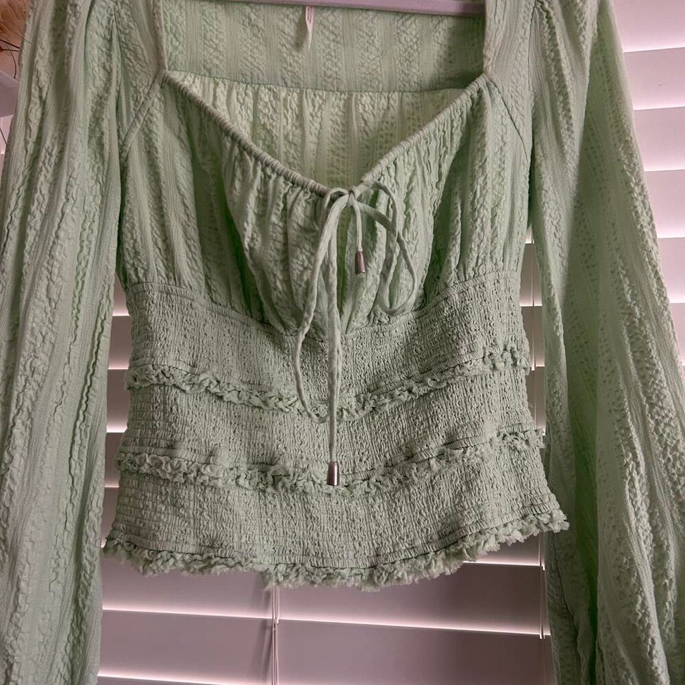 Free people green peasant Lolita milk maid style boho top | size small - Picture 4 of 5
